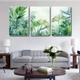 Tranh treo tường bộ 3 tấm lá xanh nhiệt đới