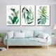 Tranh treo tường bộ 3 tấm lá xanh nhiệt đới