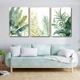 Tranh treo tường bộ 3 tấm lá xanh nhiệt đới