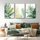 Tranh treo tường bộ 3 tấm lá xanh nhiệt đới