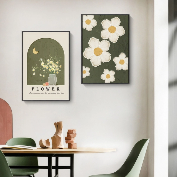 Tranh Treo Tường Bộ 2 Tấm Bình Hoa Và Ánh Trăng Nghệ Thuật