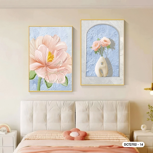 Tranh Treo Tường Bộ 2 Tấm Hoa Lá Nghệ Thuật