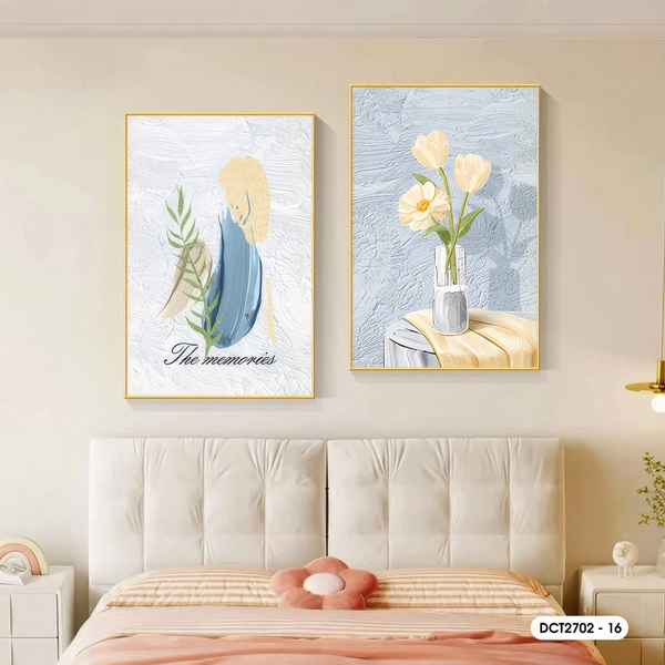 Tranh Treo Tường Bộ 2 Tấm Hoa Lá Nghệ Thuật