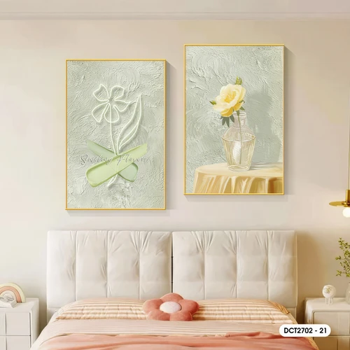 Tranh Treo Tường Bộ 2 Tấm Hoa Lá Nghệ Thuật 2