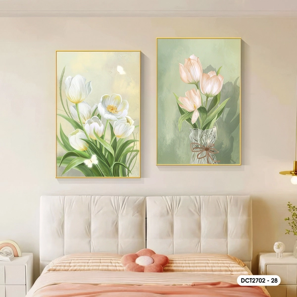 Tranh Treo Tường Bộ 2 Tấm Hoa Lá Khoe Sắc Nghệ Thuật