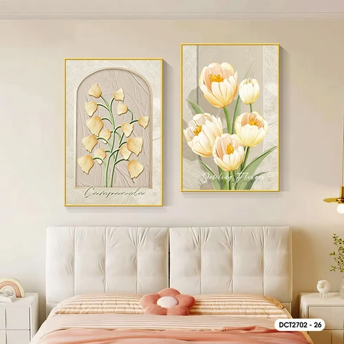 Tranh Treo Tường Bộ 2 Tấm Hoa Lá Khoe Sắc Nghệ Thuật