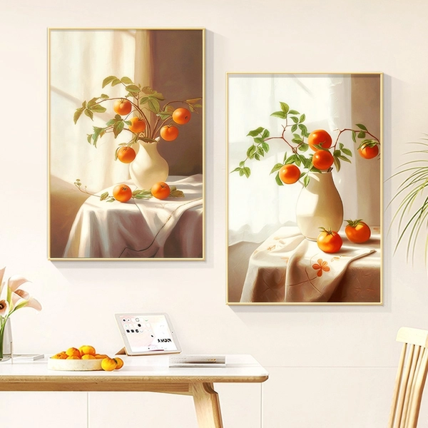 Tranh Treo Tường Bộ 2 Tấm Những Quả Hồng Chín Mọng Nghệ Thuật