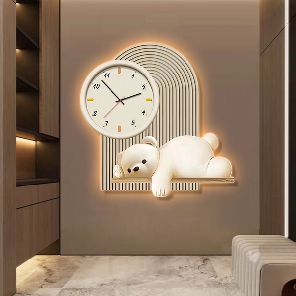 Tranh treo tường tráng gương có đèn LED gấu trắng nghệ thuật