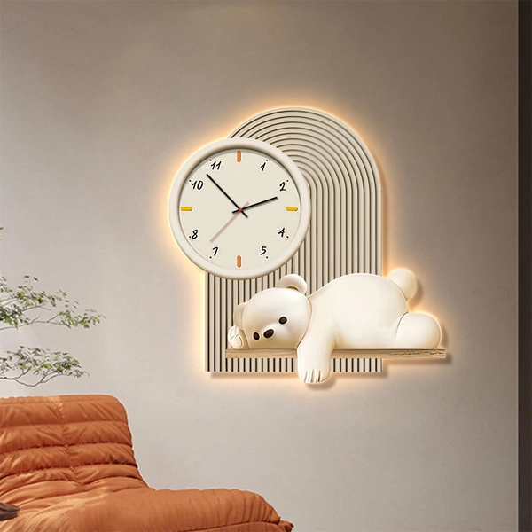 Tranh treo tường tráng gương có đèn LED gấu trắng nghệ thuật