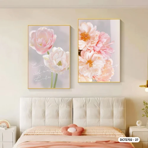 Tranh Treo Tường Bộ 2 Tấm Hoa Mẫu Đơn Khoe Sắc Nghệ Thuật