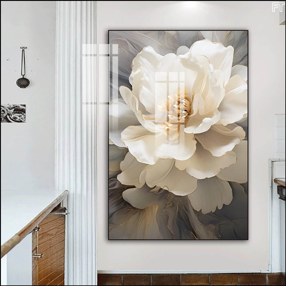 Tranh Treo Tường 1 Tấm Hoa Mẫu Đơn Trắng Nghệ Thuật