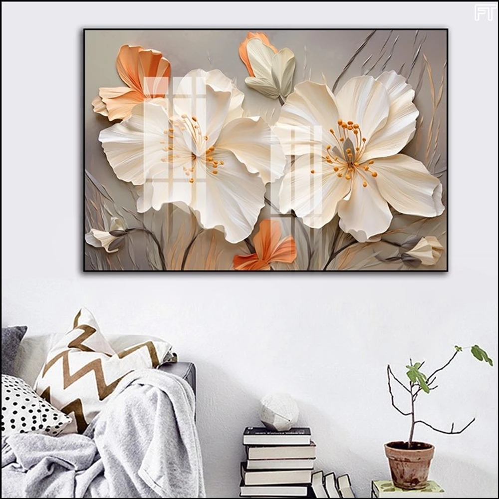 Tranh Treo Tường 1 Tấm Hoa Trắng Nhụy Vàng Nghệ Thuật Mẫu 2