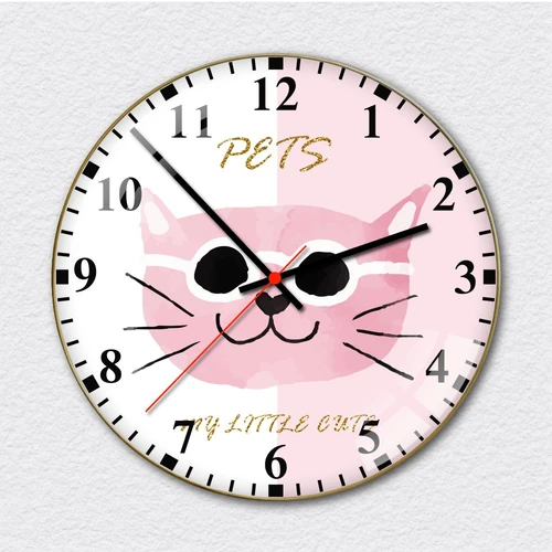 Đồng hồ treo tường bé mèo hồng