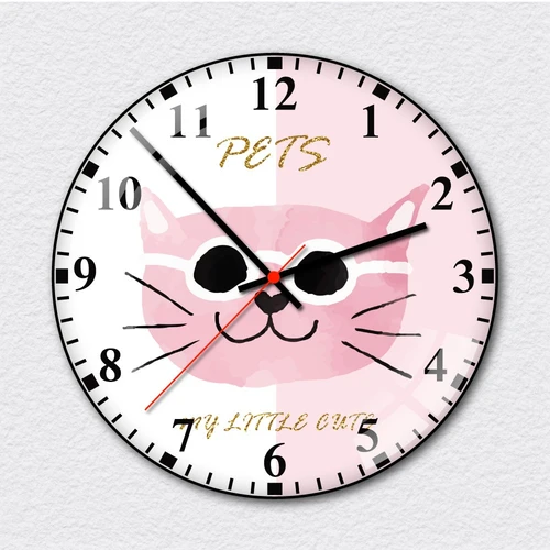 Đồng hồ treo tường bé mèo hồng