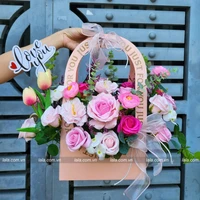 Giỏ hoa sáp thơm để bàn quà tặng dịp đặc biệt (Hồng)