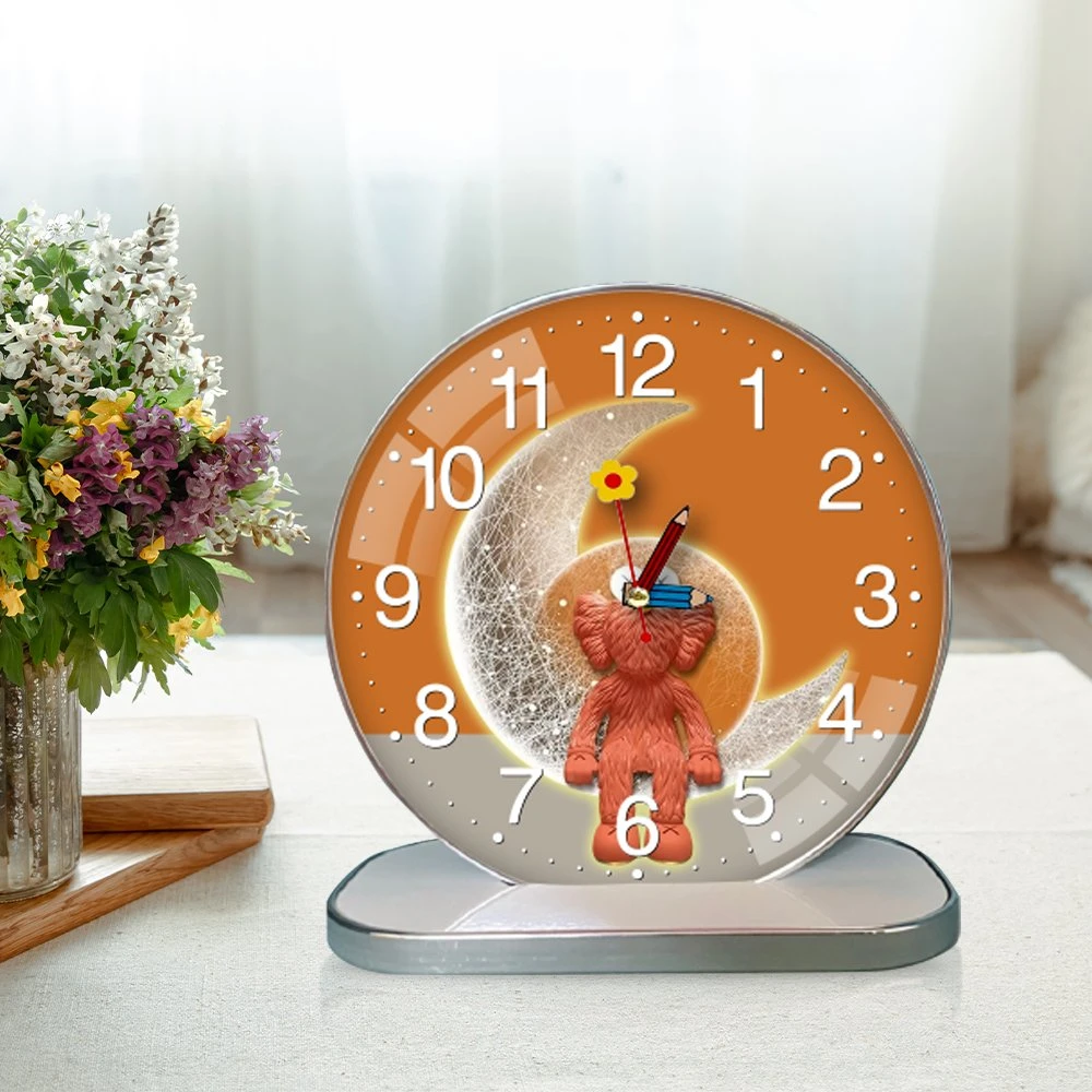 Tranh Đồng Hồ Để Bàn Chú Gấu Kaws Và Mặt Trăng Nghệ Thuật