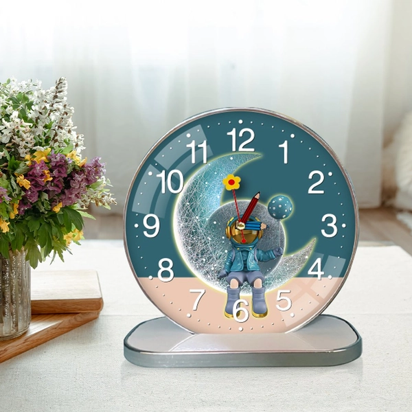 Tranh Đồng Hồ Để Bàn Phi Hành Gia Và Bong Bóng Xanh Nghệ Thuật