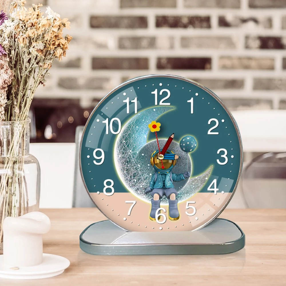 Tranh Đồng Hồ Để Bàn Phi Hành Gia Và Bong Bóng Xanh Nghệ Thuật
