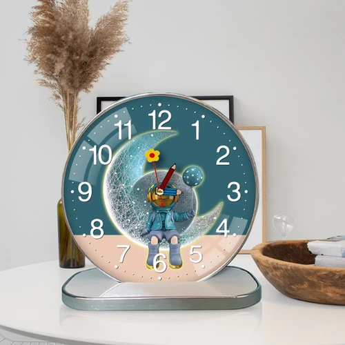 Tranh Đồng Hồ Để Bàn Phi Hành Gia Và Bong Bóng Xanh Nghệ Thuật