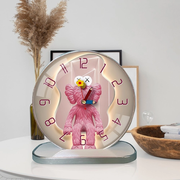 Tranh Đồng Hồ Để Bàn Gấu Kaws Hồng Nghệ Thuật