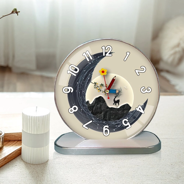 Tranh Đồng Hồ Để Bàn Hươu Và Ánh Trăng Nghệ Thuật