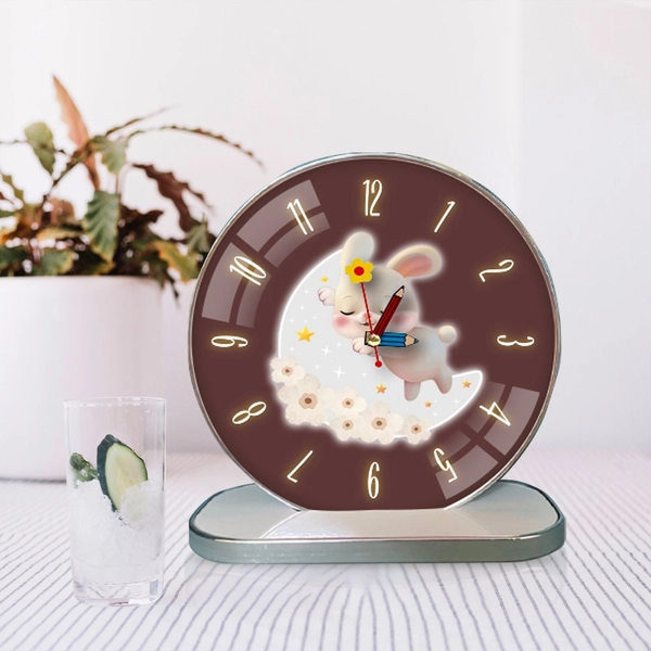 Tranh Đồng Hồ Để Bàn Thỏ Trắng Và Mặt Trăng
