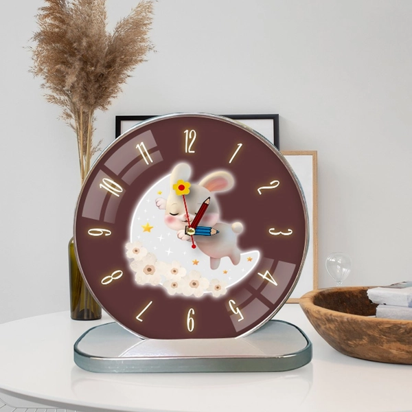 Tranh Đồng Hồ Để Bàn Thỏ Trắng Và Mặt Trăng