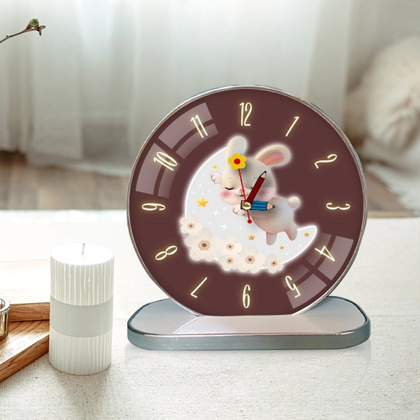 Tranh Đồng Hồ Để Bàn Thỏ Trắng Và Mặt Trăng