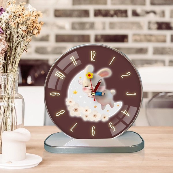 Tranh Đồng Hồ Để Bàn Thỏ Trắng Và Mặt Trăng