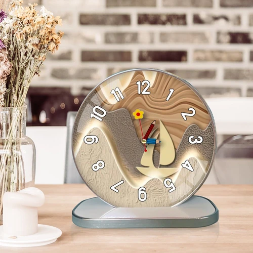 Tranh Đồng Hồ Để Bàn Thuyền Và Núi Nghệ Thuật