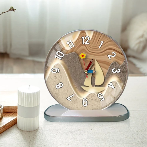 Tranh Đồng Hồ Để Bàn Thuyền Và Núi Nghệ Thuật