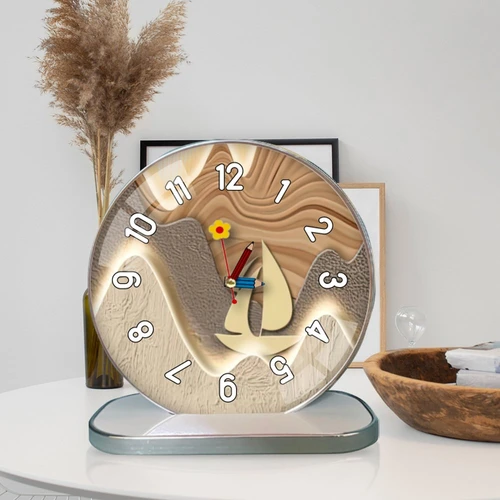 Tranh Đồng Hồ Để Bàn Thuyền Và Núi Nghệ Thuật