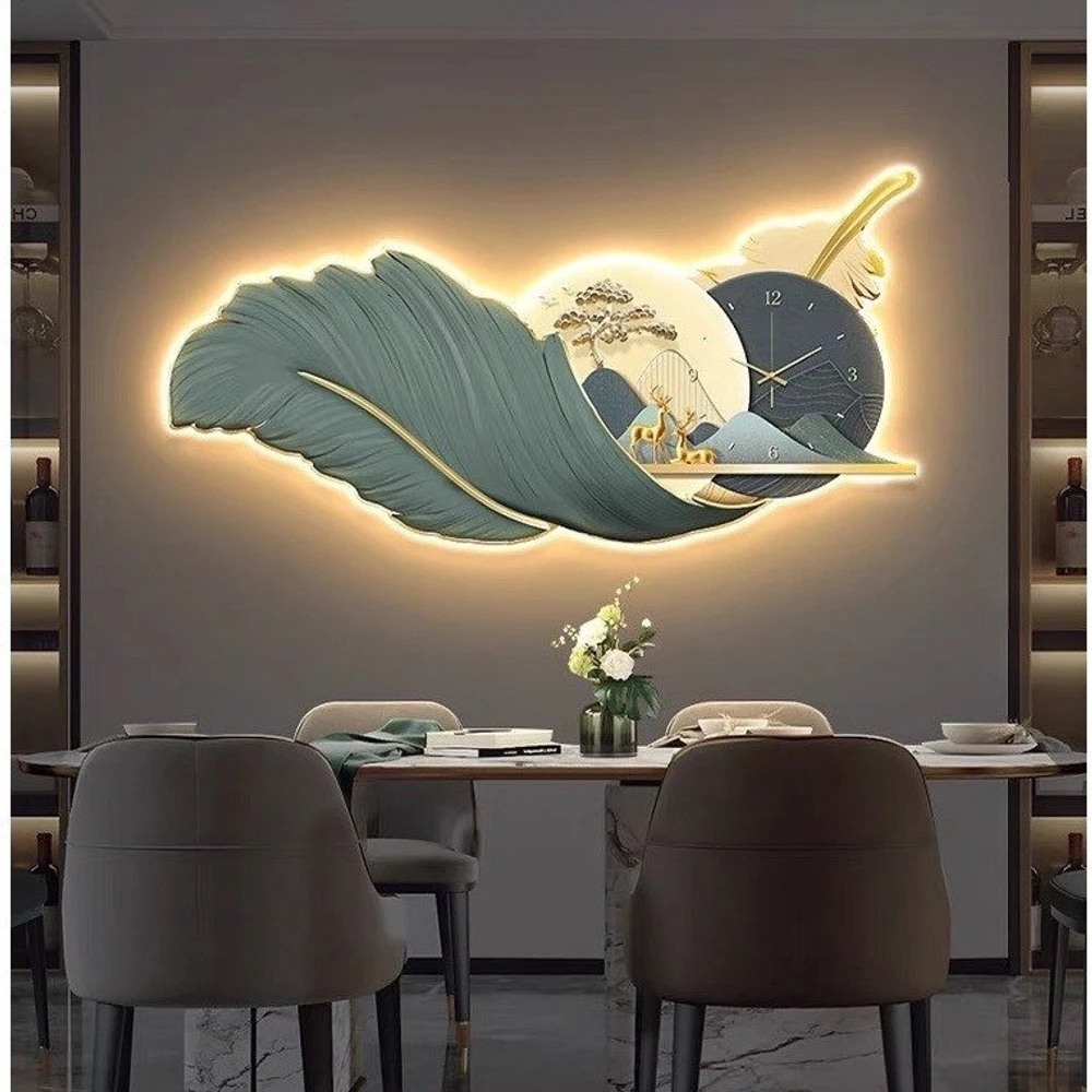 Tranh Đồng Hồ Đèn Led Đôi Hươu Vàng Tài Lộc Nghệ Thuật Mẫu 2