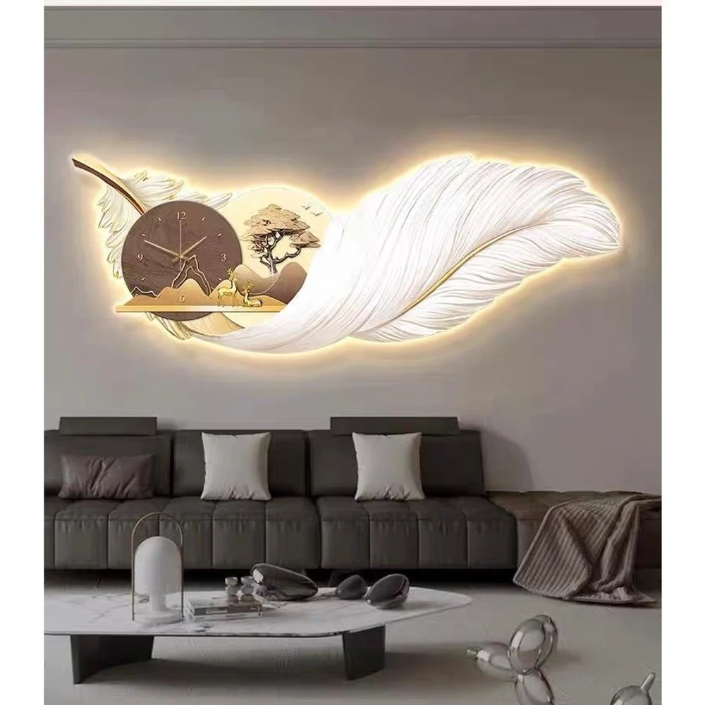 Tranh Đồng Hồ Đèn Led Đôi Hươu Vàng Tài Lộc Nghệ Thuật