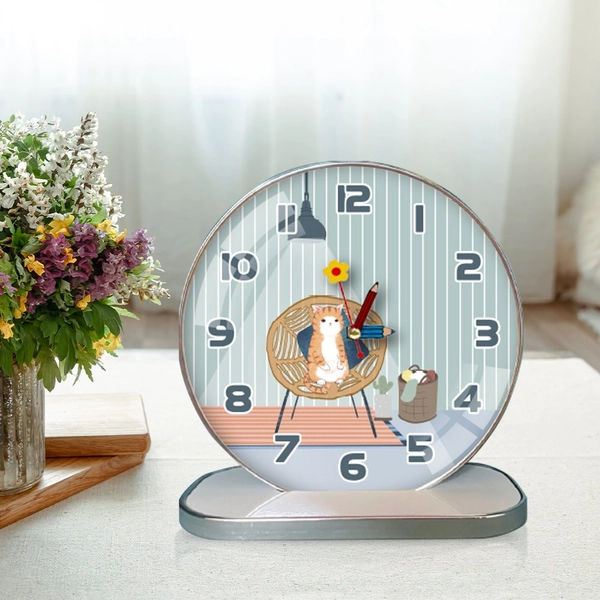 Tranh Đồng Hồ Để Bàn Chú Mèo Đáng Yêu