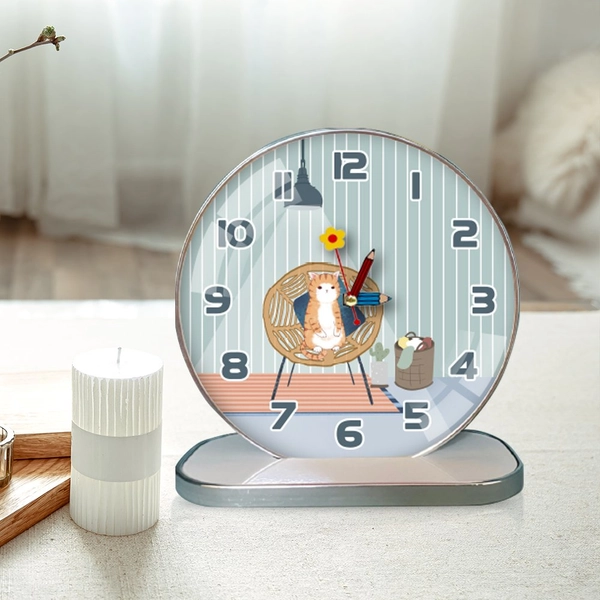 Tranh Đồng Hồ Để Bàn Chú Mèo Đáng Yêu