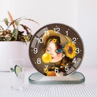 Tranh Đồng Hồ Để Bàn Cô Bé Tóc Nâu Và Hoa Hướng Dương