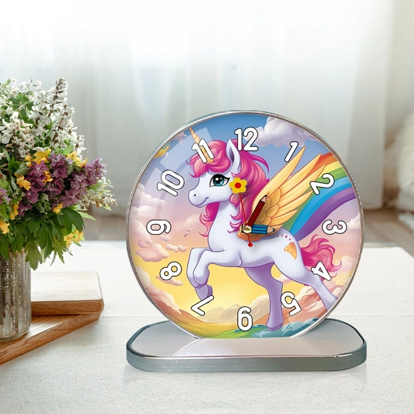 Tranh Đồng Hồ Để Bàn Ngựa Thiên Thần Pony Cầu Vòng