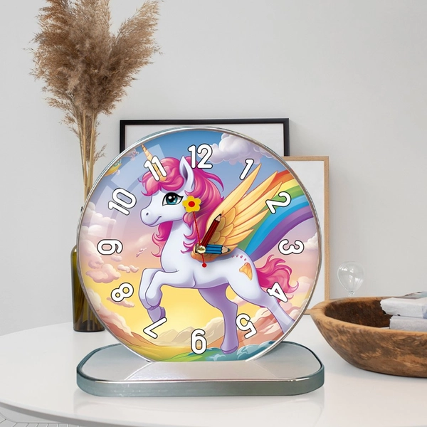 Tranh Đồng Hồ Để Bàn Ngựa Thiên Thần Pony Cầu Vòng