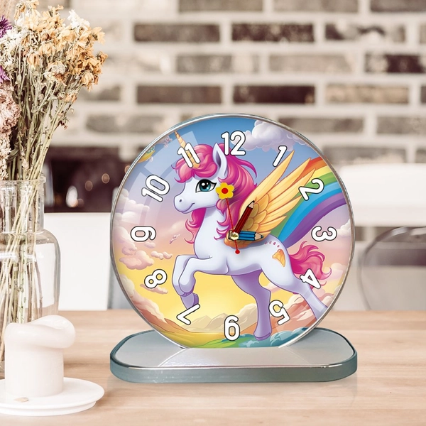 Tranh Đồng Hồ Để Bàn Ngựa Thiên Thần Pony Cầu Vòng