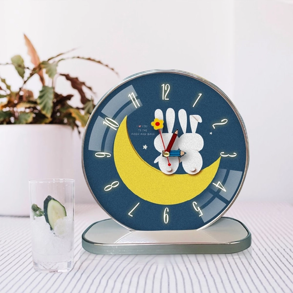 Tranh Đồng Hồ Để Bàn Thỏ Trắng Và Mặt Trăng
