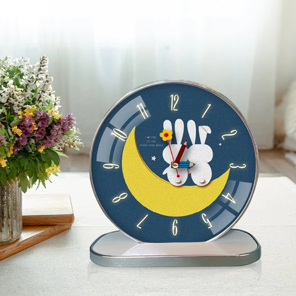 Tranh Đồng Hồ Để Bàn Thỏ Trắng Và Mặt Trăng