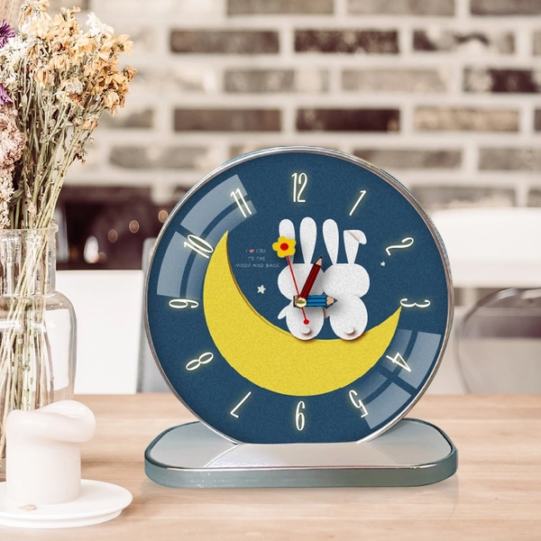 Tranh Đồng Hồ Để Bàn Thỏ Trắng Và Mặt Trăng