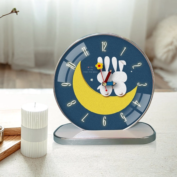 Tranh Đồng Hồ Để Bàn Thỏ Trắng Và Mặt Trăng