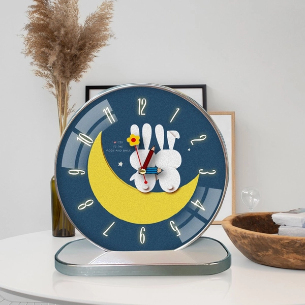 Tranh Đồng Hồ Để Bàn Thỏ Trắng Và Mặt Trăng