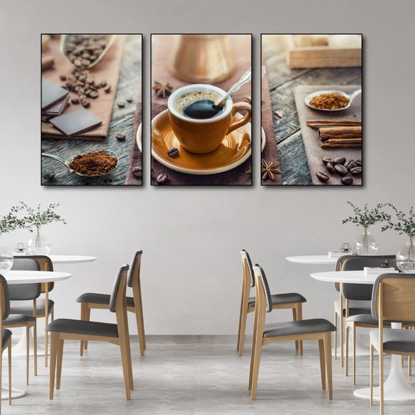 Tranh Treo Tường Bộ 3 tấm Coffee Nghệ Thuật Mẫu 6