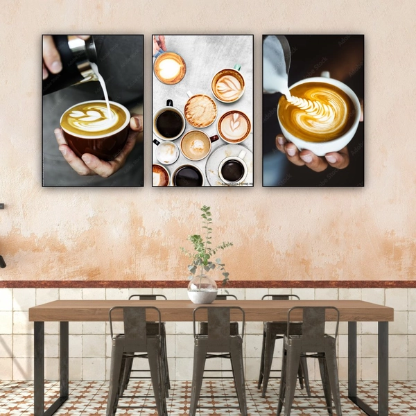 Bộ 3 Tranh Treo Tường Nghệ Thuật Latte Trang Trí Quán Cà Phê & Phòng Ăn
