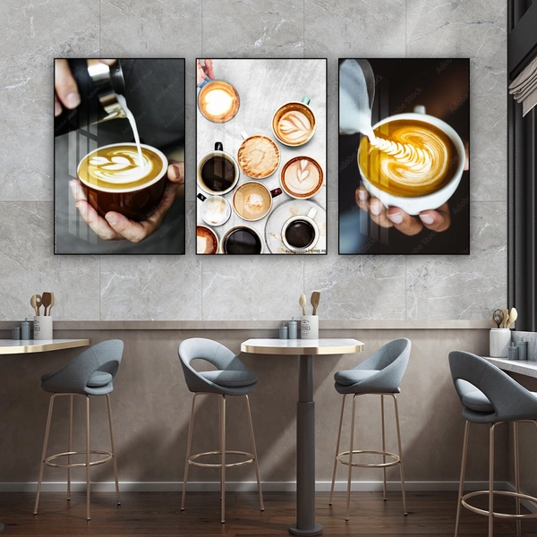 Bộ 3 Tranh Treo Tường Nghệ Thuật Latte Trang Trí Quán Cà Phê & Phòng Ăn