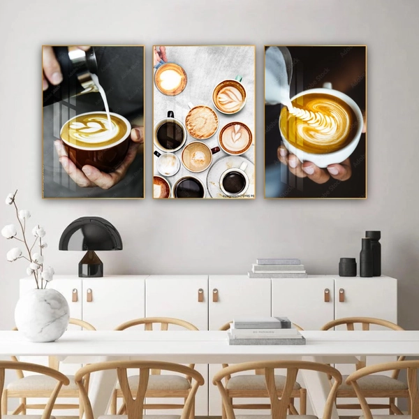 Bộ 3 Tranh Treo Tường Nghệ Thuật Latte Trang Trí Quán Cà Phê & Phòng Ăn