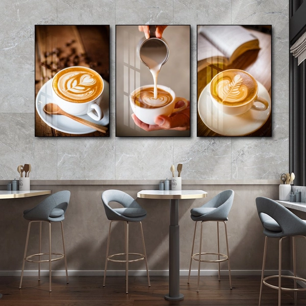 Bộ 3 Tranh Treo Tường Nghệ Thuật Latte Trang Trí Quán Cà Phê & Phòng Ăn